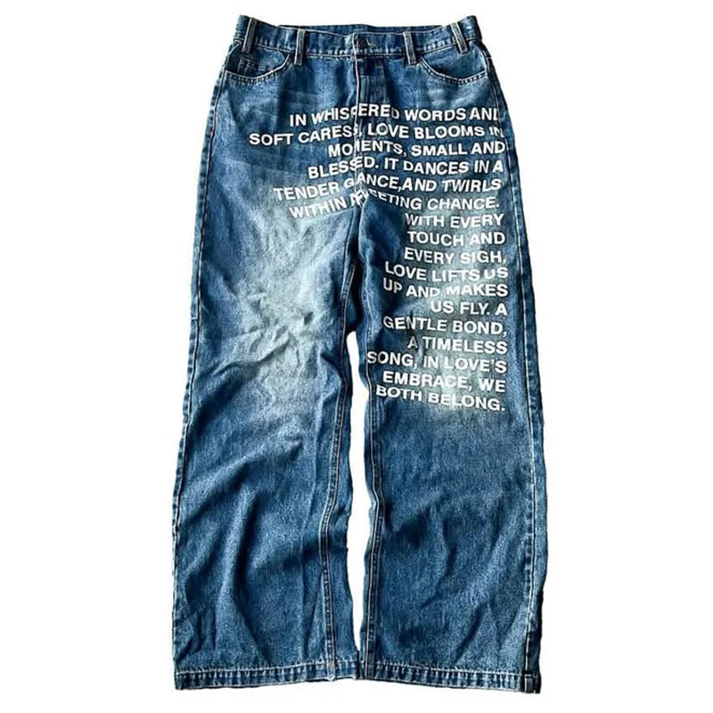 men Jeans vintage American Pattern letter jeans streetwear