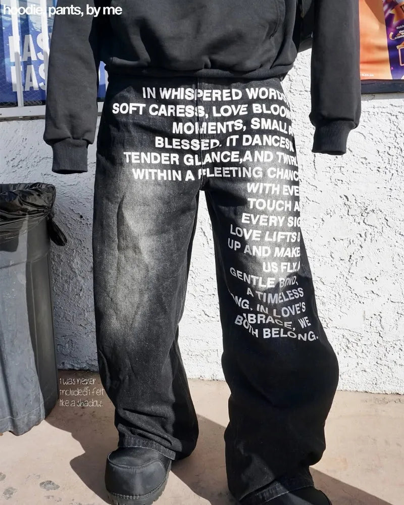 men Jeans vintage American Pattern letter jeans streetwear