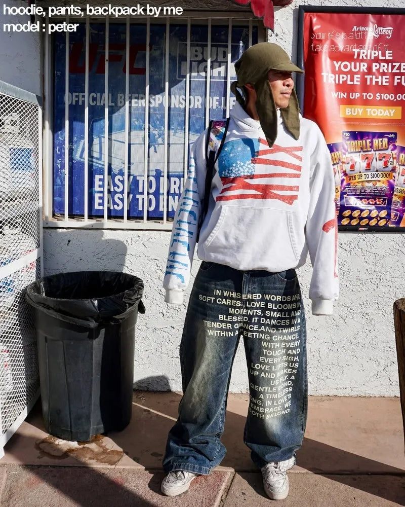 men Jeans vintage American Pattern letter jeans streetwear