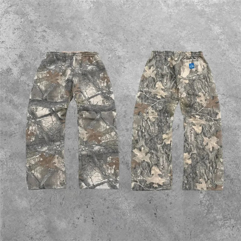 Y2K Streetwear Men Camouflage Pattern Print High Street Hip Hop Sweatpants.