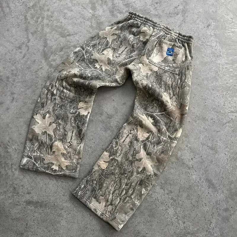 Y2K Streetwear Men Camouflage Pattern Print High Street Hip Hop Sweatpants.