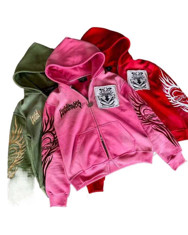 Y2K Gothic Hiphop Popular Casual Couple Zipper Sweatshirt