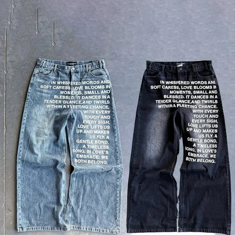 men Jeans vintage American Pattern letter jeans streetwear